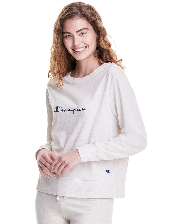 Champion Sleep Pj Long-Sleeve - Naisten Valkoinen T-Paita - Suomi 5832416-OP